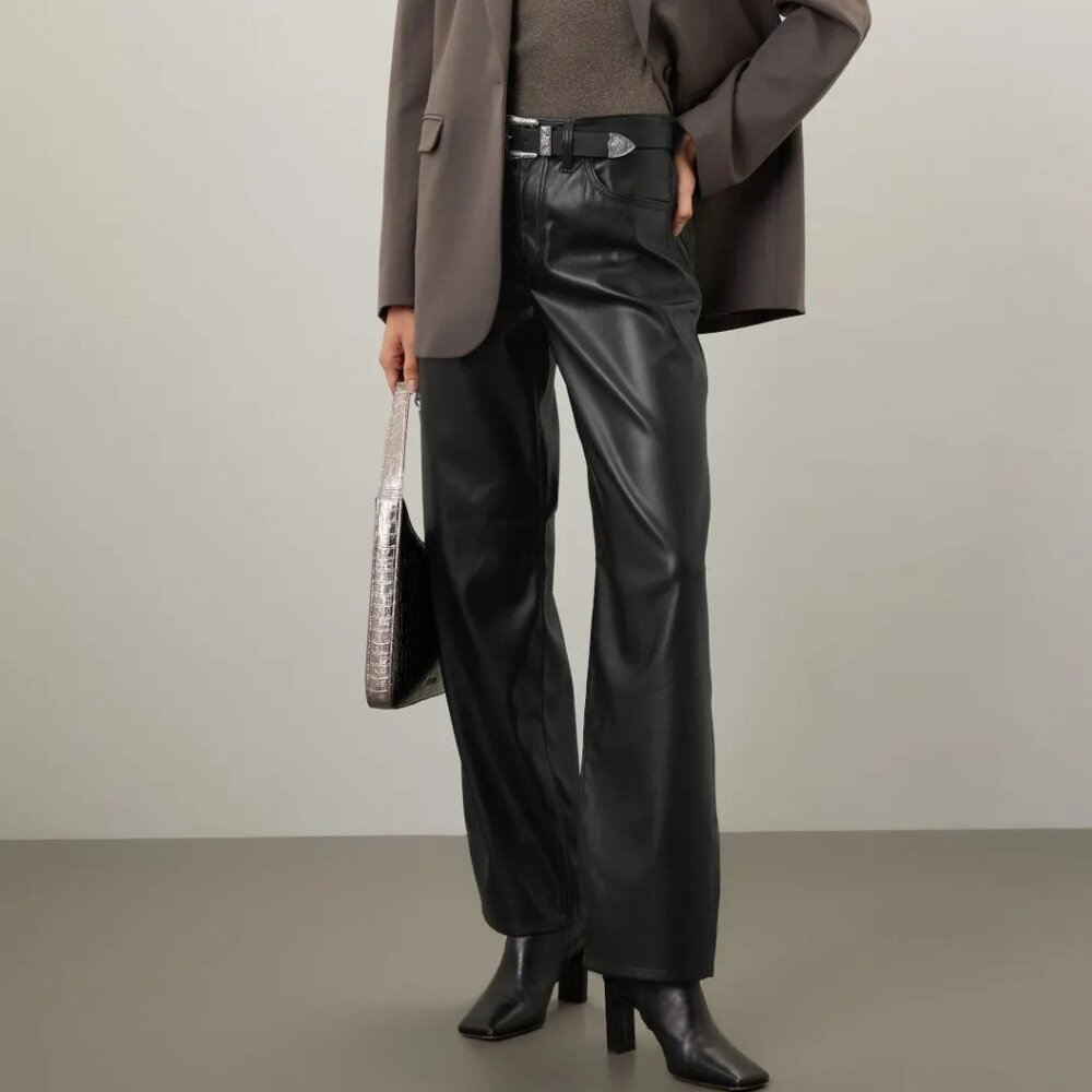 Levis Premium Baggy Dad Black Faux Leather Wide Leg Pants Womens Size 26